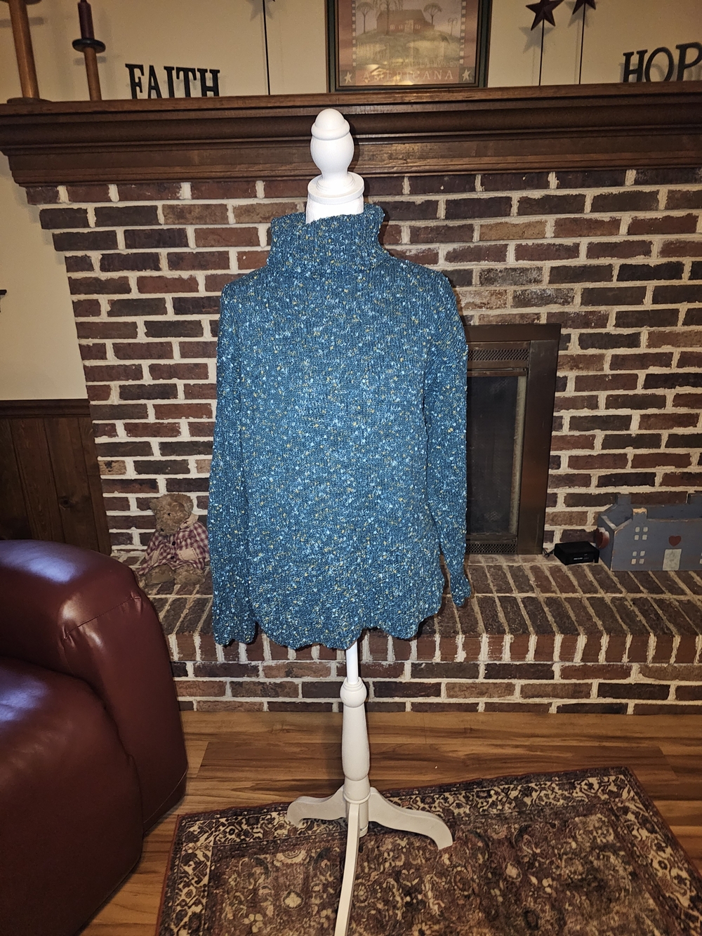 Women’s Teal Speckled Turtleneck Sweater